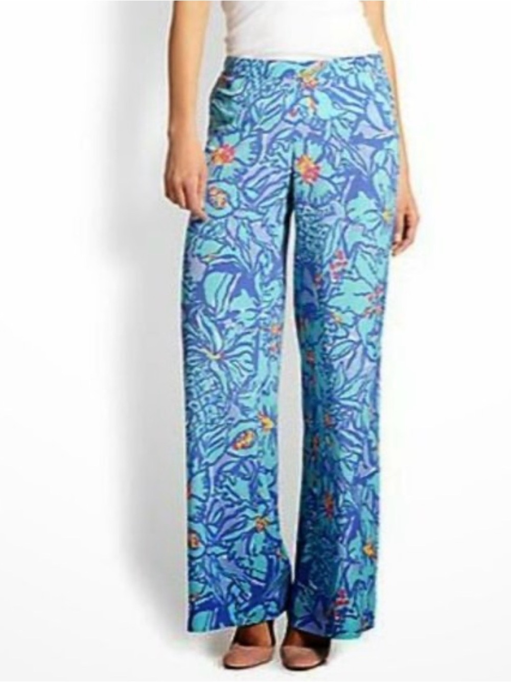 Lilly Pulitzer Middleton Palazzo Pants Iris Blue Mai Tai Print Wide Leg Size M